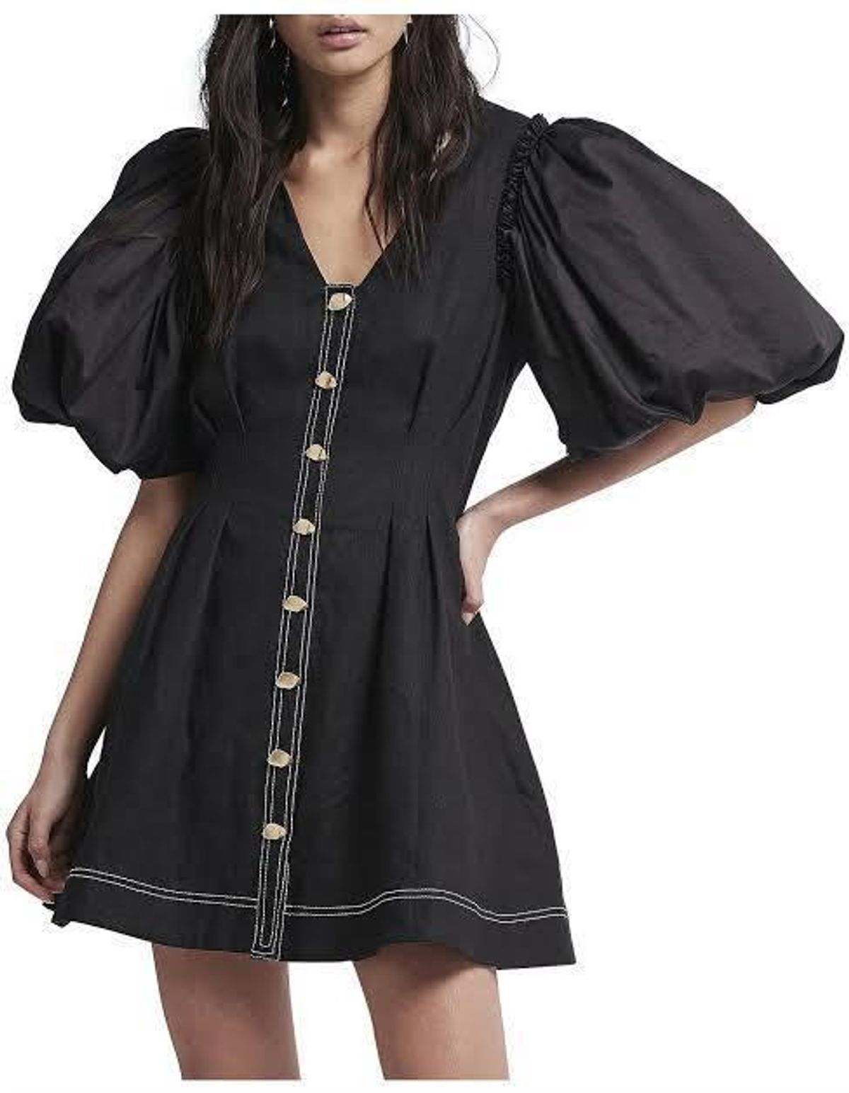 Aje Quietude Puff Sleeved Linen Mini Dress Black Size 8 - Image 3