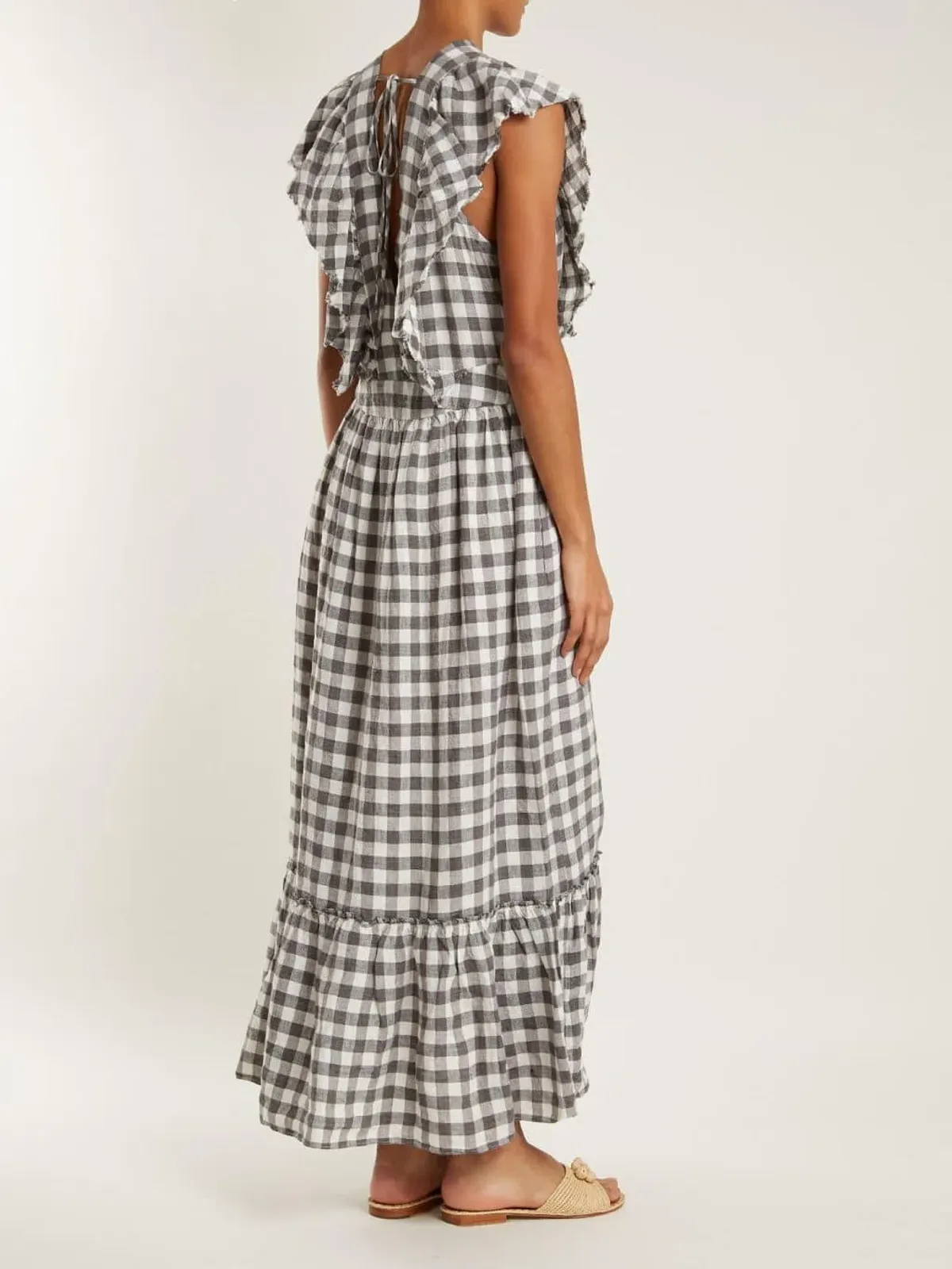 Lee Mathews Edith Gingham V Neck Dress Grey Size 12 - Image 2