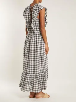 Lee Mathews Edith Gingham V Neck Dress Grey Size 12 for rent on The Volte - image 2