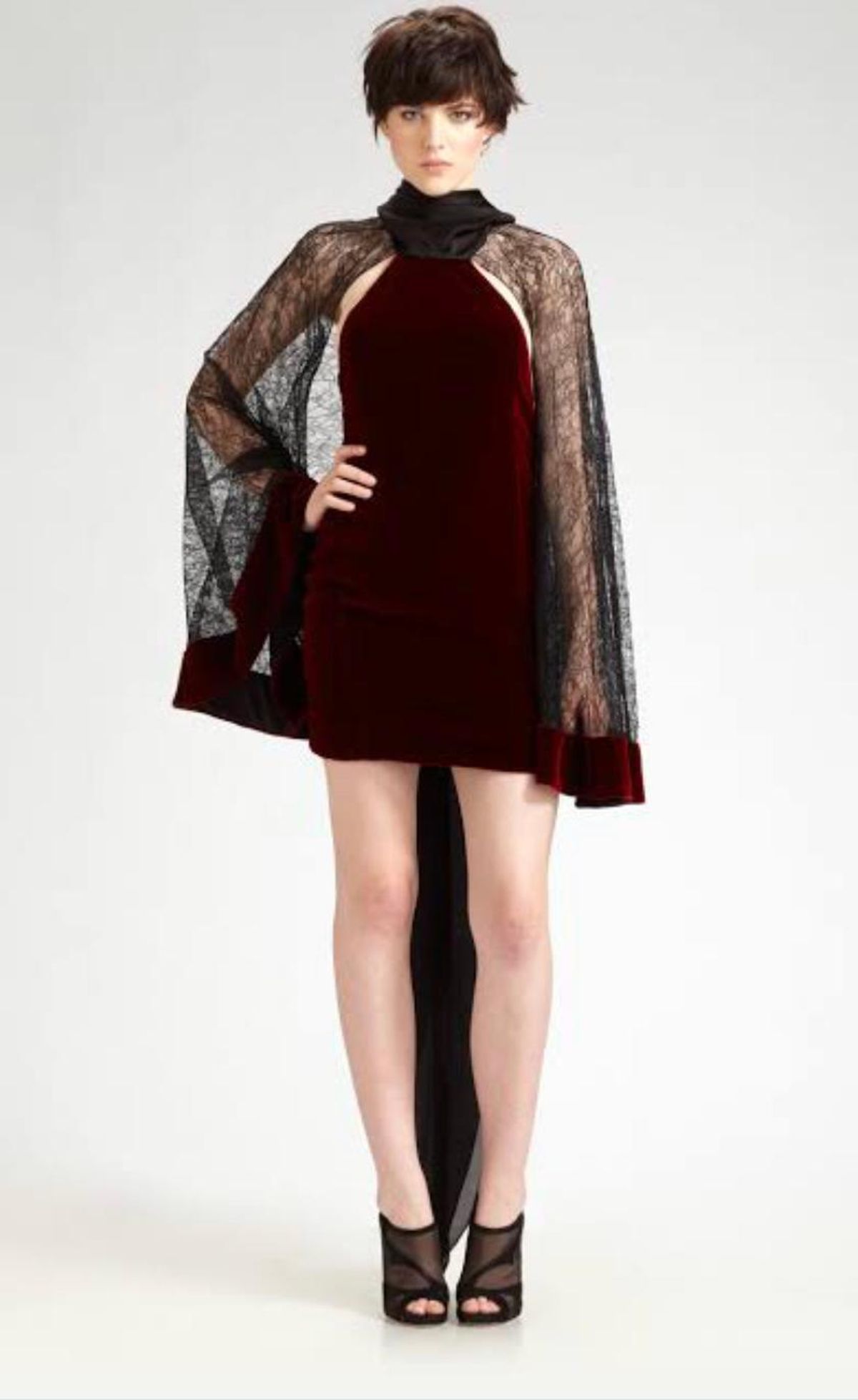 Alexander Wang Red Velvet Backless Mini Lace Sleeve Dress Rare Size 8 - Image 1