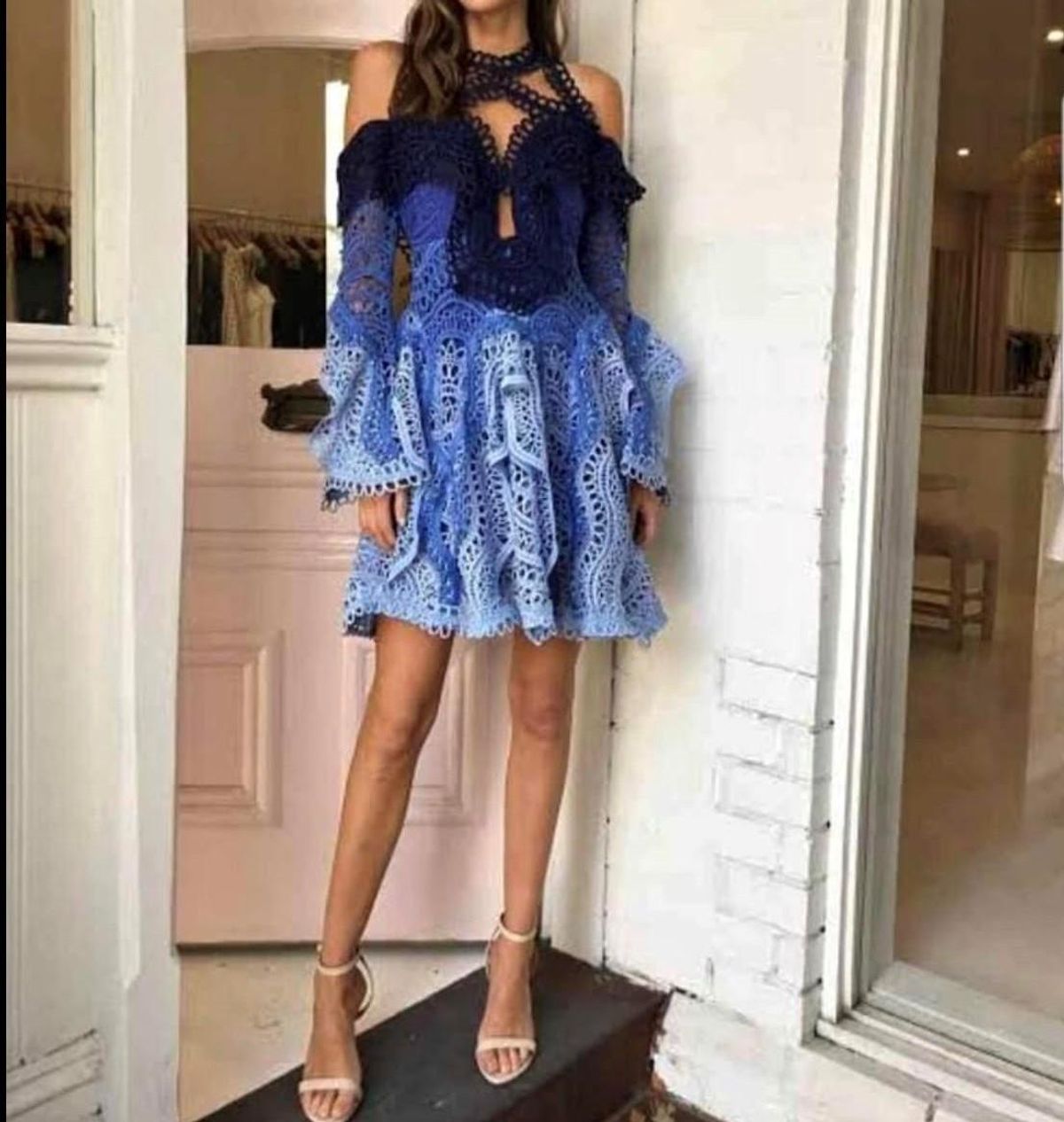 Thurley Waterfall Mini Dress Blue - Size 12 - Image 1