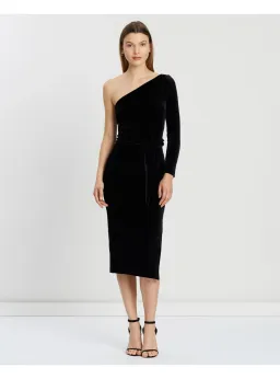 Bec & Bridge Velours One Shoulder Dress Black Size AU 6 for rent on The Volte - image 1