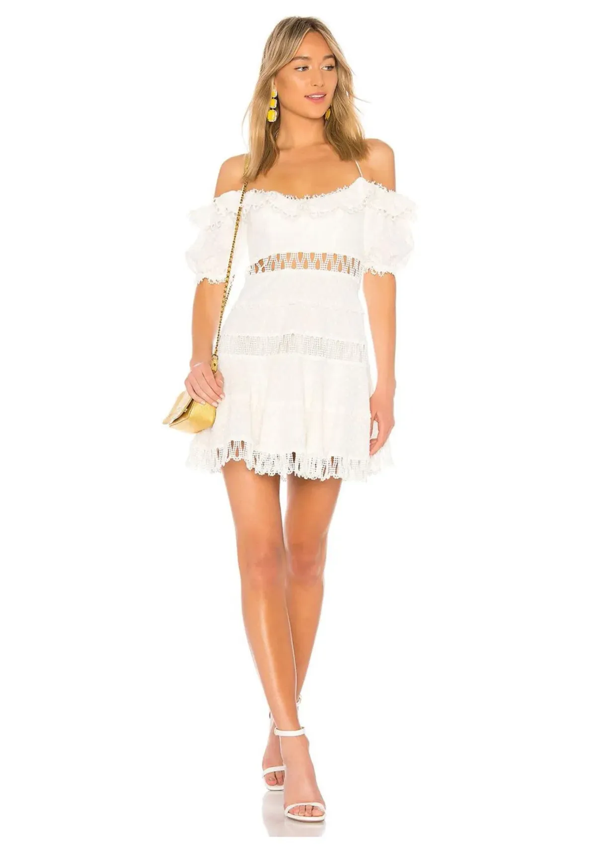 Zimmermann Melody Off Shoulder Mini Dress Ivory Size 8 - Image 1