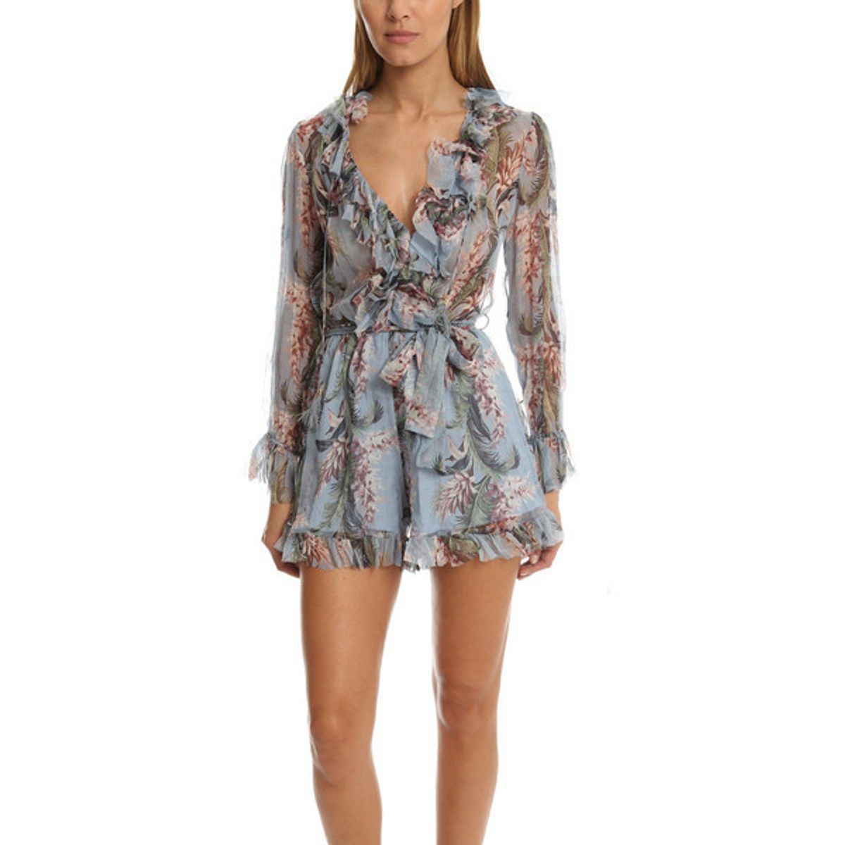 Zimmermann Winsome Ruffle Playsuit Blue Floral Size 6 - Image 2