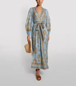 Zimmermann Fiesta Wrap Long Dress Aqua Paisley Size 0 / AU 8 for rent on The Volte - image 1
