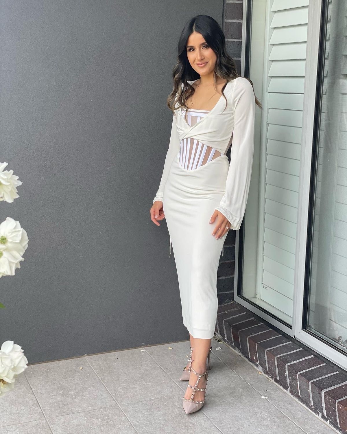 Dion Lee Viscose Jersey Twist Corset Dress White Size 6 - Image 5