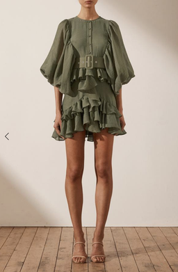 Shona Joy Charlotte Plunged Draped Mini Dress Khaki Size 8 for rent on The Volte - image 4