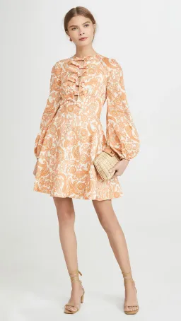 Zimmermann Peggy Scallop Short Dress Orange Paisley Size 8 for rent on The Volte - image 1