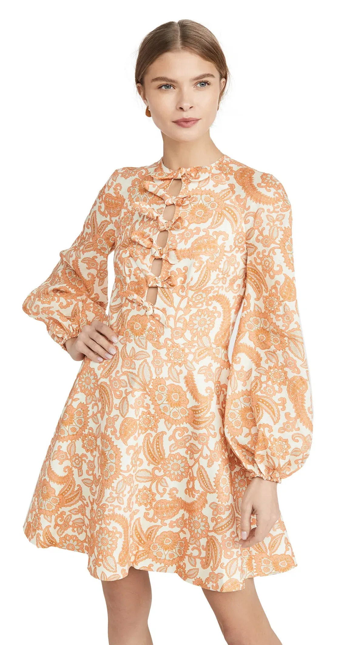 Zimmermann Peggy Scallop Short Dress Orange Paisley Size 8 - Image 2