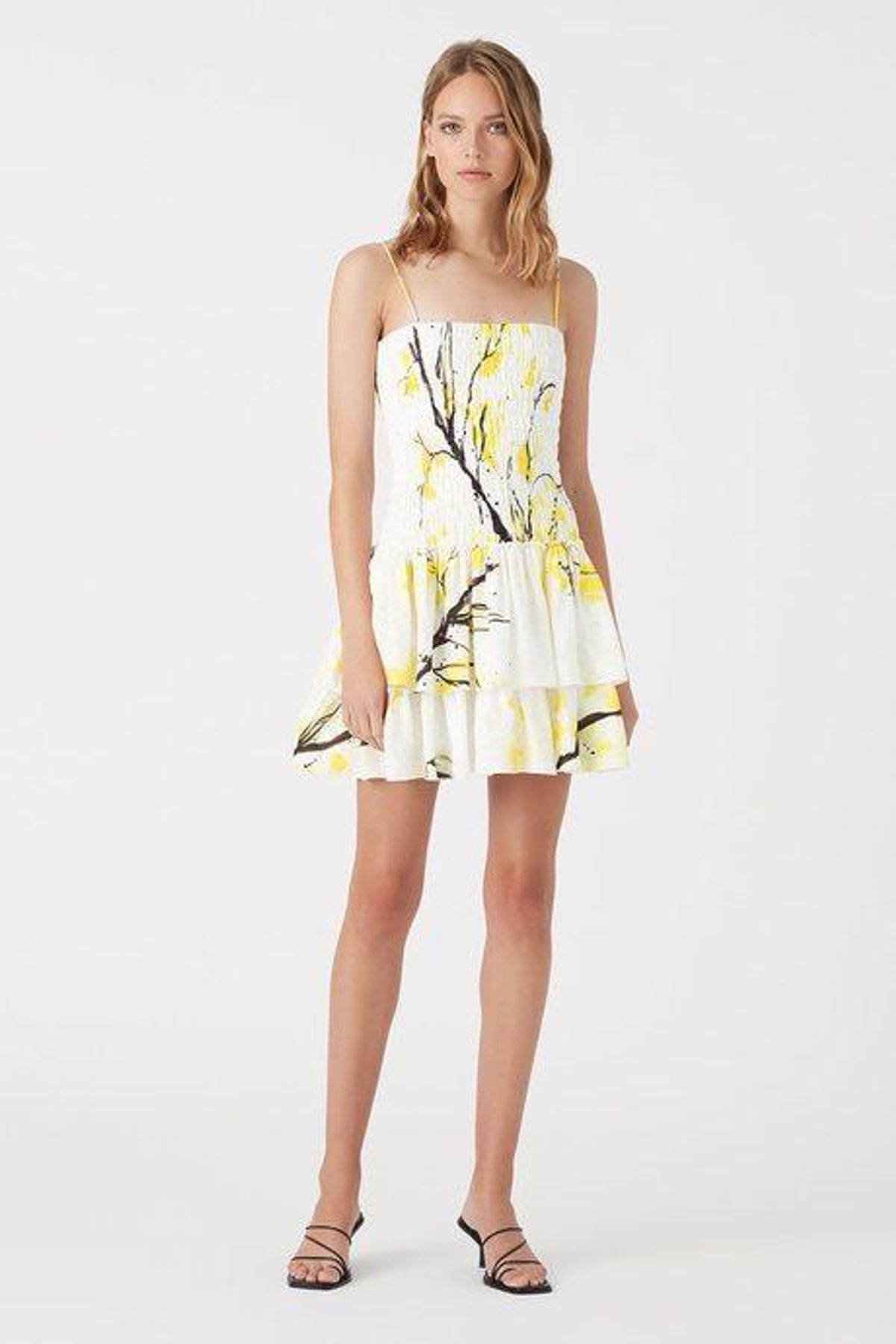 Aje Mimosa Shirred Mini Dress Wattle Print Size 8 - Image 1