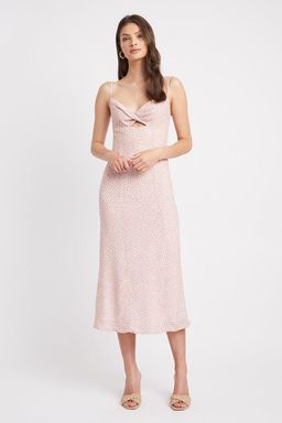 Kookai Karlie Twist Midi Dress Blush Print Size 8 for rent on The Volte - image 1