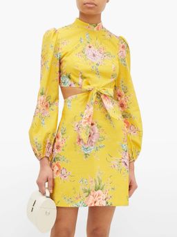 Zimmermann  Zinnia Bow Cut Out Short Dress Yellow Size 6 for rent on The Volte - image 2
