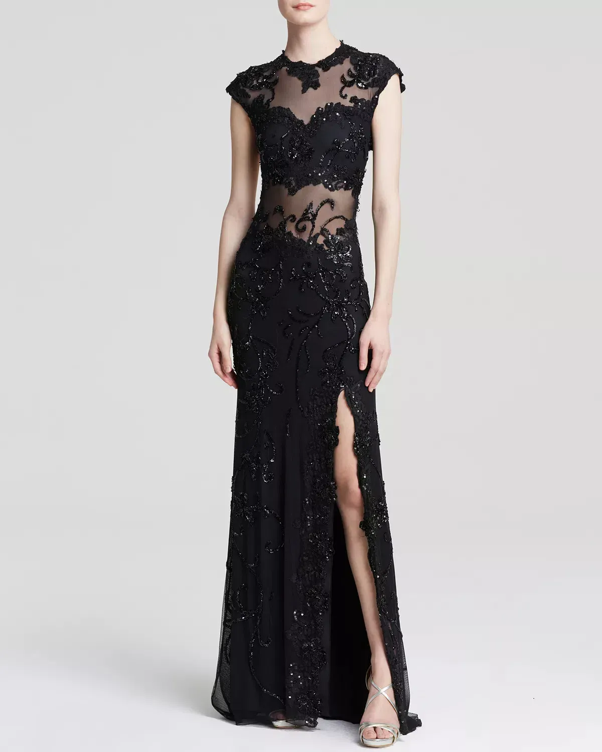 Mac Duggal Sheer Illusion Bateau Neckline Grown Black Size 4 - Image 1