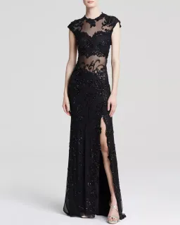 Mac Duggal Sheer Illusion Bateau Neckline Grown Black Size 4 for rent on The Volte - image 1