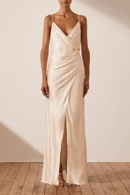 Shona Joy La Lune Cross Draped Maxi Dress Desert Cream Size 12 for rent on The Volte - image 1
