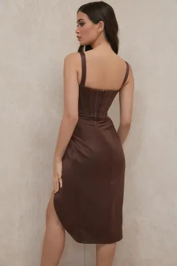 House of CB Faye Satin Corset Midi Dress Brown Size S / Au 6 for rent on The Volte - image 4