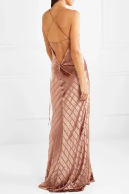 Michelle Mason Open Back Devoré-Velvet Gown in Antique Rose Pink Size 10 for rent on The Volte - image 2
