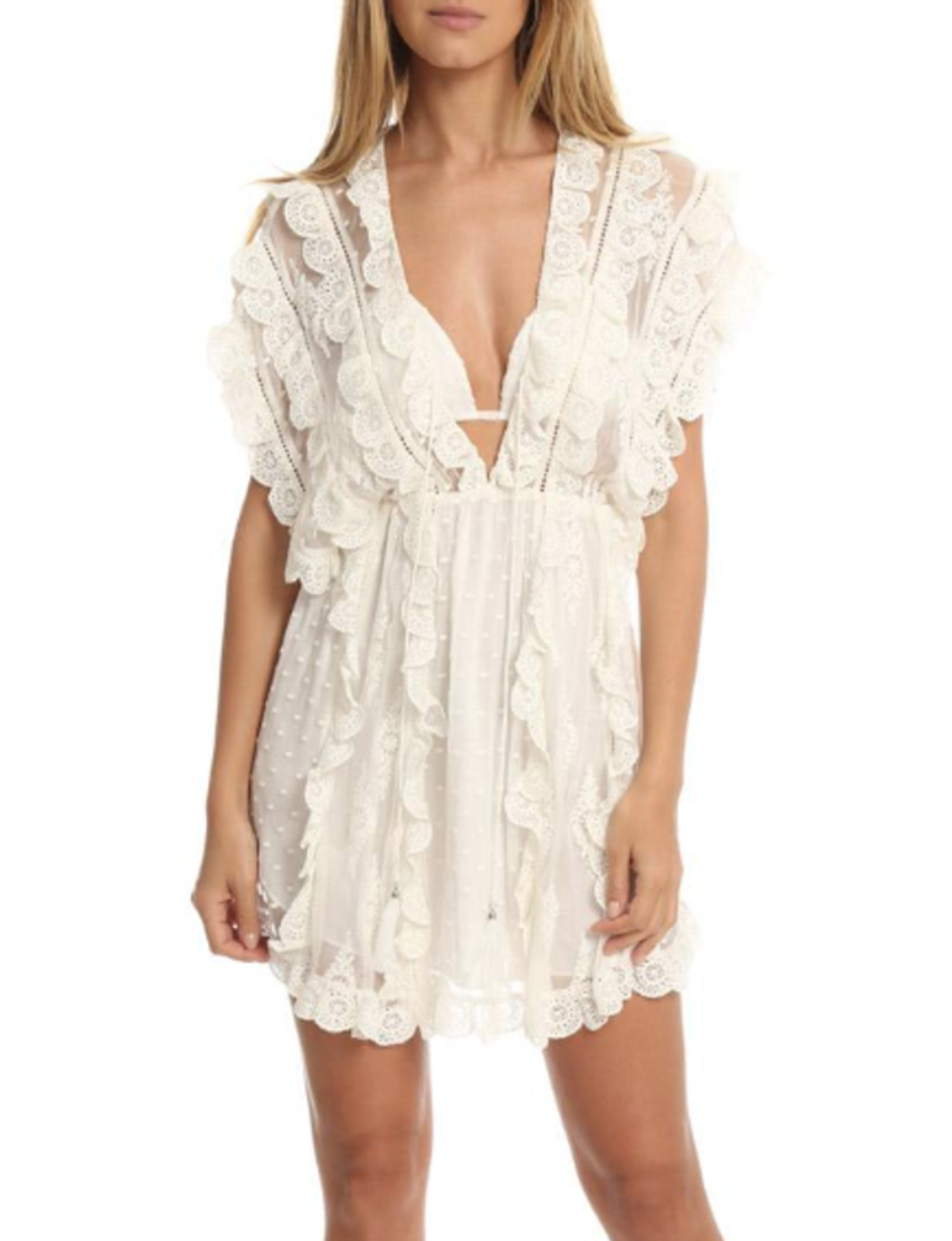 Zimmermann Valour Scallop Ruffle Mini Dress Ivory Size 8 - Image 1