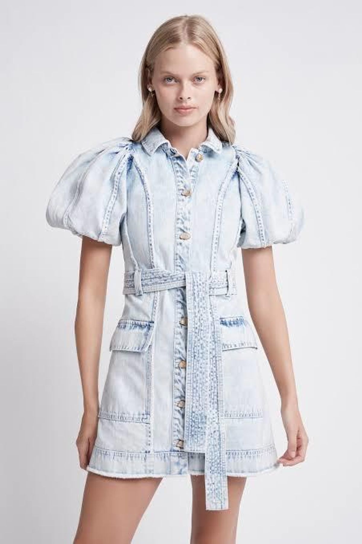 Framework Denim Puff Sleeve Dress - Image 2