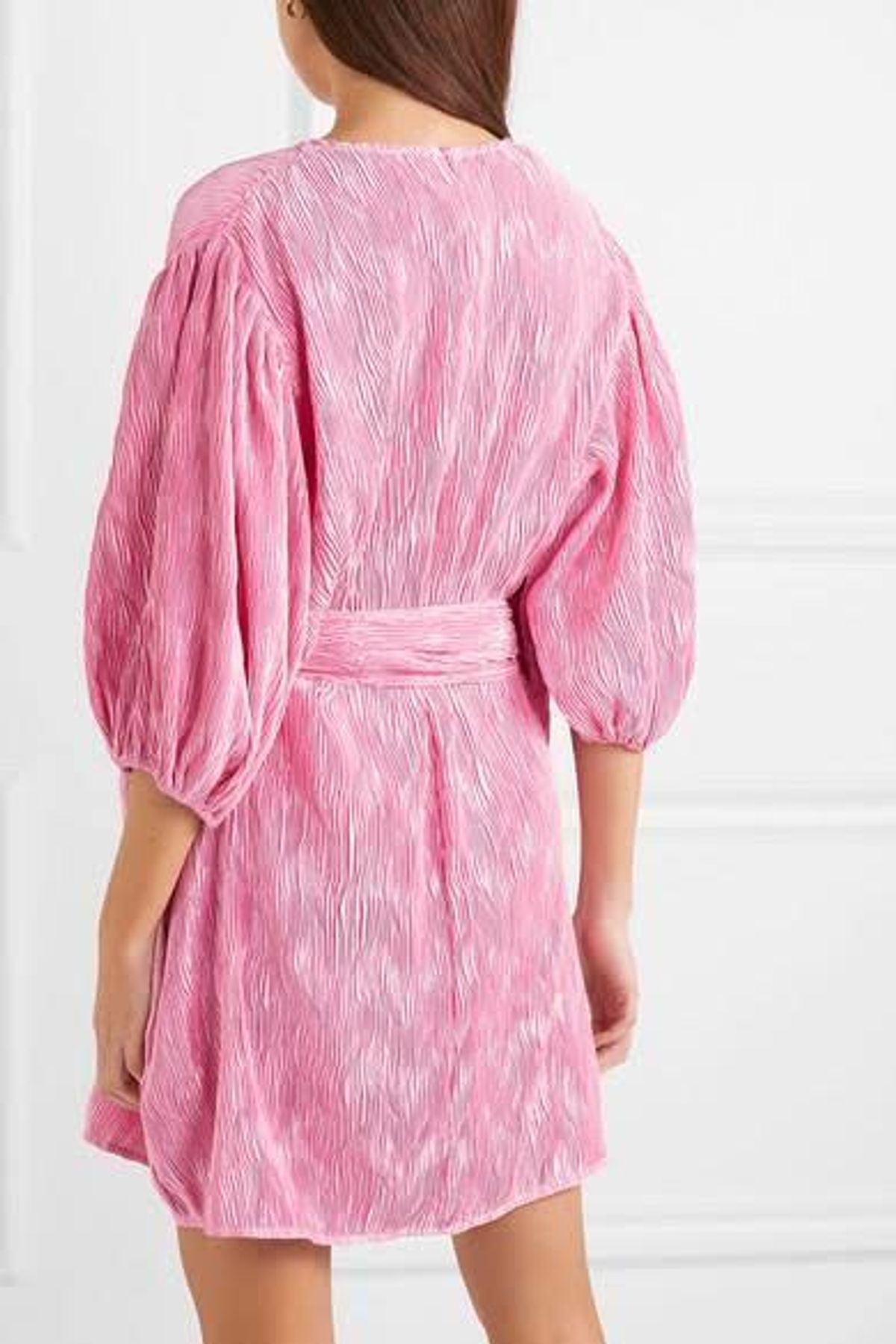 Ganni Belted Plisse Satin Mini Dress Size 12  - Image 3