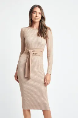 Kookai Sadie Crew Neck Belted Dress Natural Size 1 for rent on The Volte - image 2