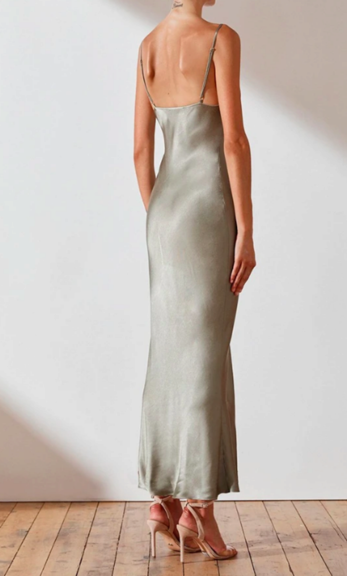 Shona Joy La Lune Bias Slip Dress in Sage - Image 4