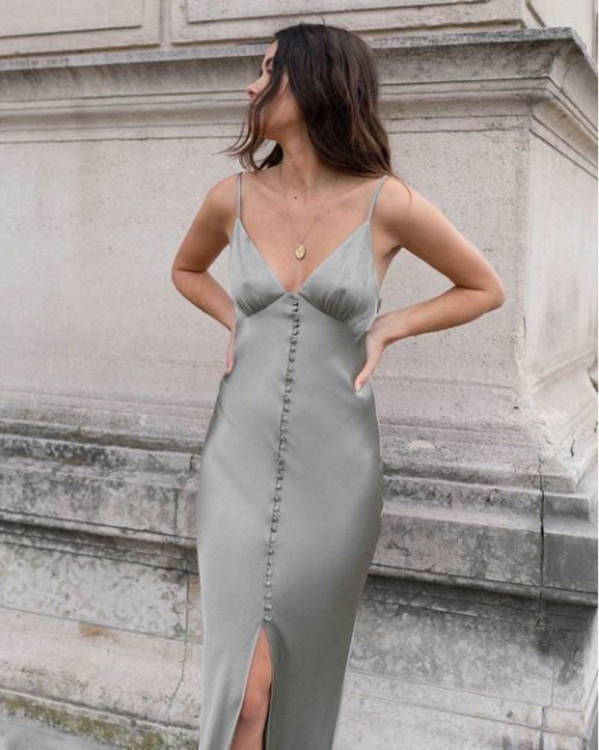 Shona Joy La Lune Bias Slip Dress in Sage - Image 1