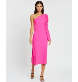 By Johnny Abby Asymmetric Sleeve Bias Dress Pink Size AU 12  for rent on The Volte - image 1