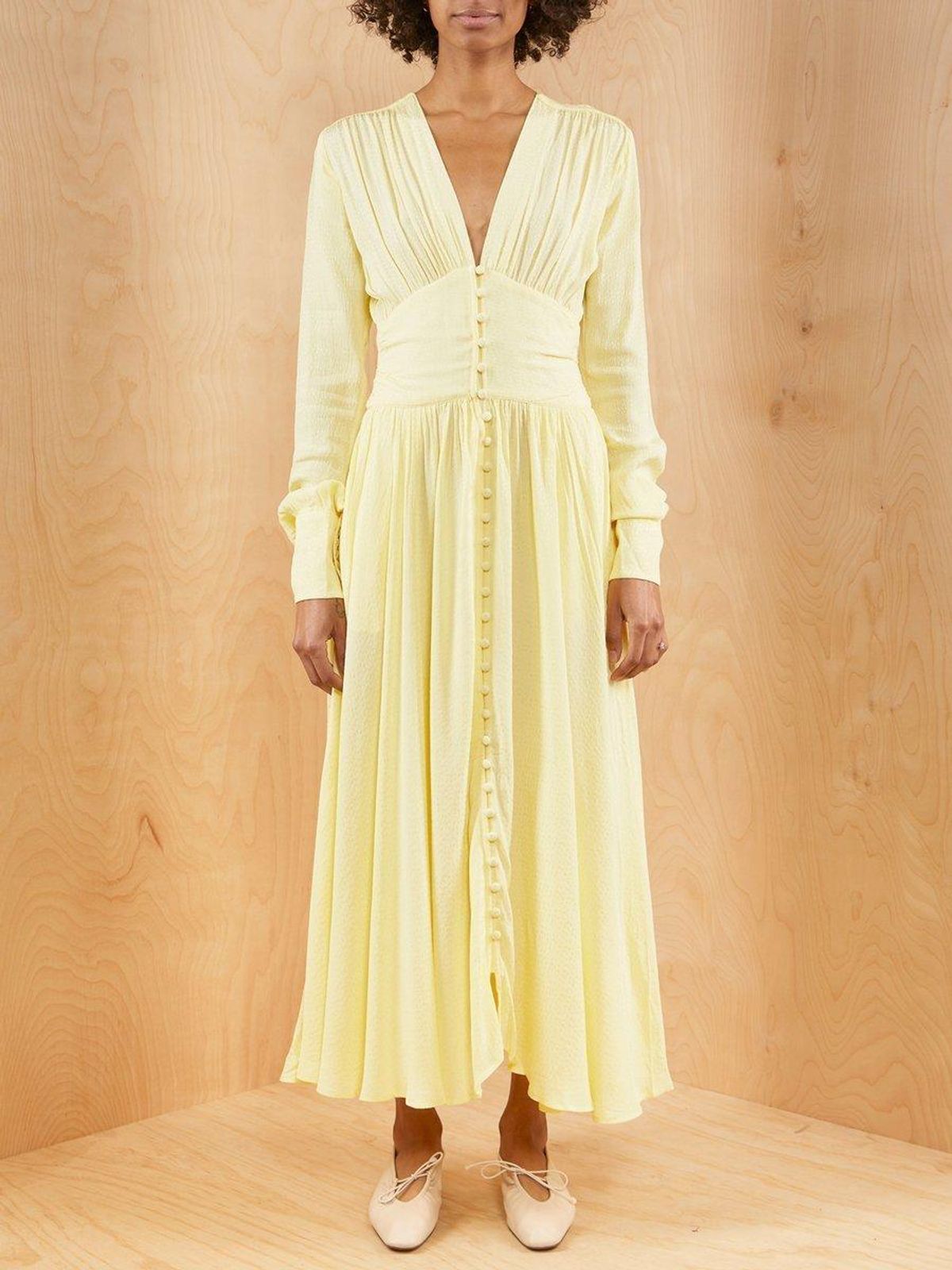 Rotate By Birger Christensen Tracy Long Sleeve Midi Dress Yellow Size 8 - Image 2