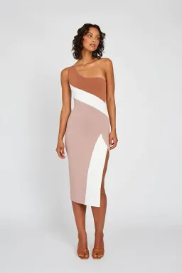 By Johnny Taupe Tone Knit Midi Dress Brown Size 6 for rent on The Volte - image 1