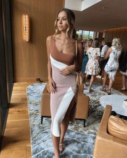 By Johnny Taupe Tone Knit Midi Dress Brown Size 6 for rent on The Volte - image 3