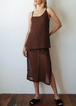 Kacey Delvin Multi Wear Temperate Midi Skirt with Single Side Split Brown Size 12  for rent on The Volte - image 3