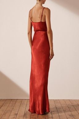 Shona Joy La Lune Bias Cowl Midi Dress Dark Red Size 8 for rent on The Volte - image 2