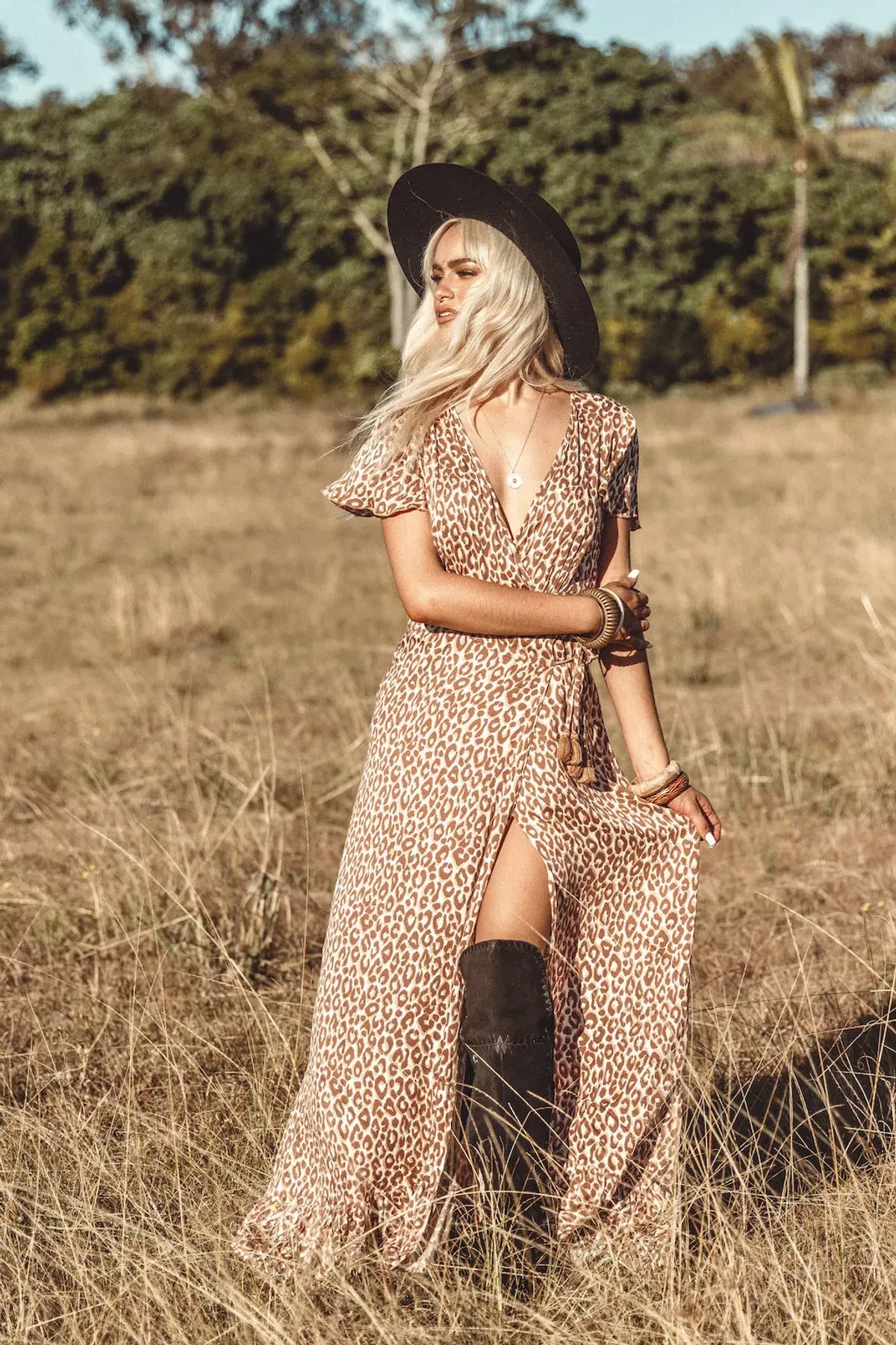 Coven & Co Feline Wrap Dress Leopard Print Size 6 - Image 1