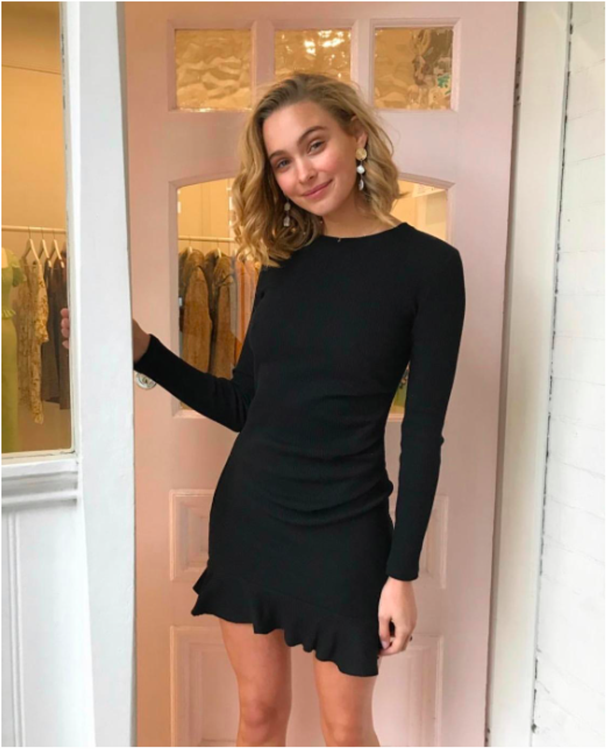 By Nicola Belle Frill Rib Knit Mini Dress Black Size 6 - Image 2