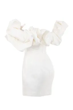 House of CB Selena Ivory Satin Ruffle Strapless Mini Dress White Size M / Au 10 for rent on The Volte - image 5