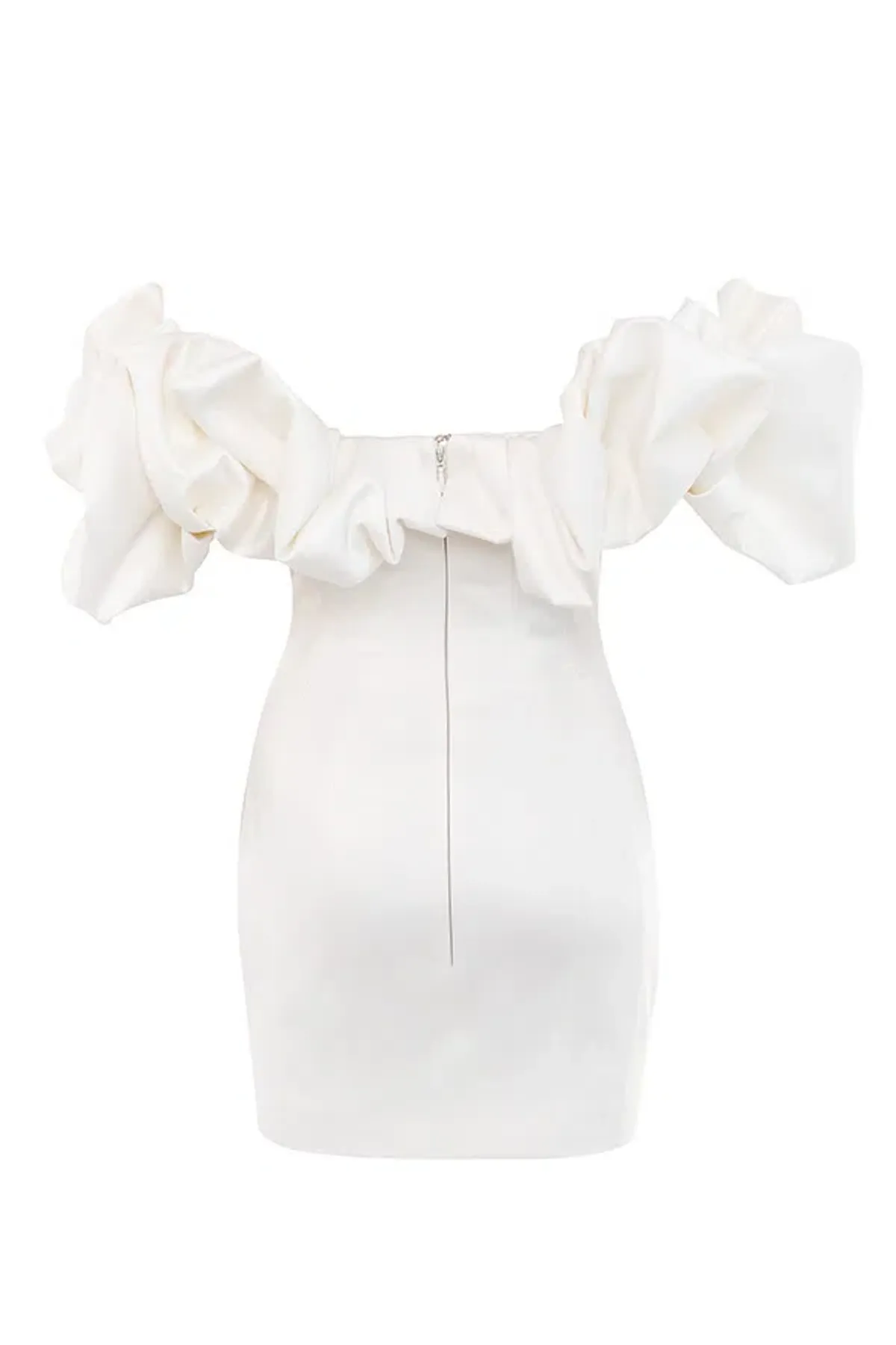 House of CB Selena Ivory Satin Ruffle Strapless Mini Dress White Size M / Au 10 - Image 6