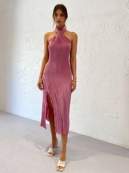 L'idee Soirée Pleated Halter Gown Pink Size 6 for rent on The Volte - image 2