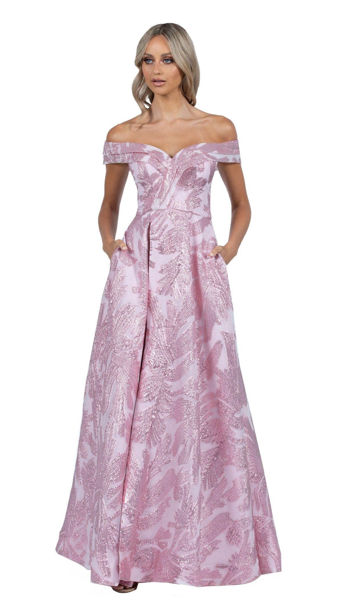 Bariano Ball Gown Jacquard Off-the-Shoulder Pink Size 6 - Image 3