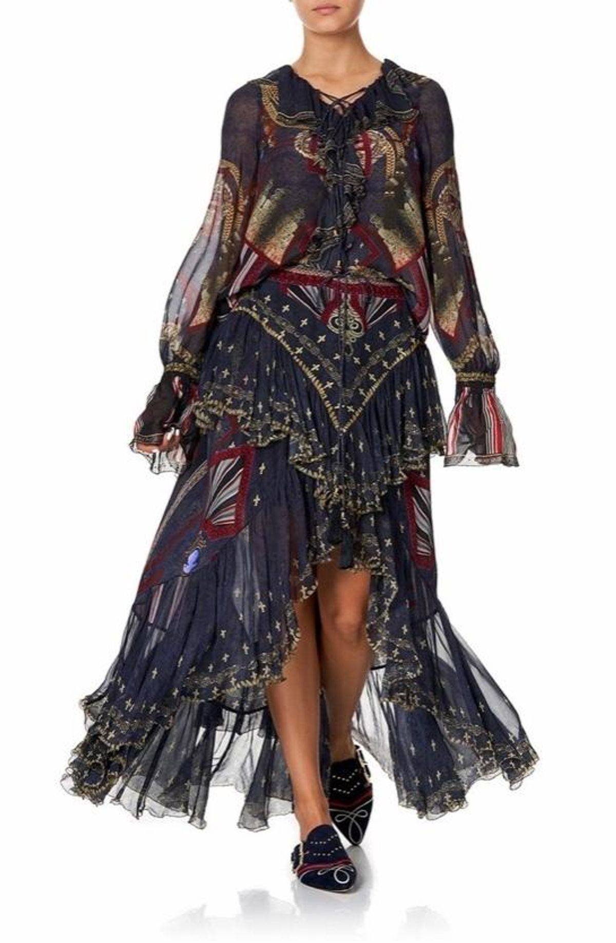 Camilla 'This Charming Woman' double frill skirt and lace up frill blouse Size 14 - Image 2