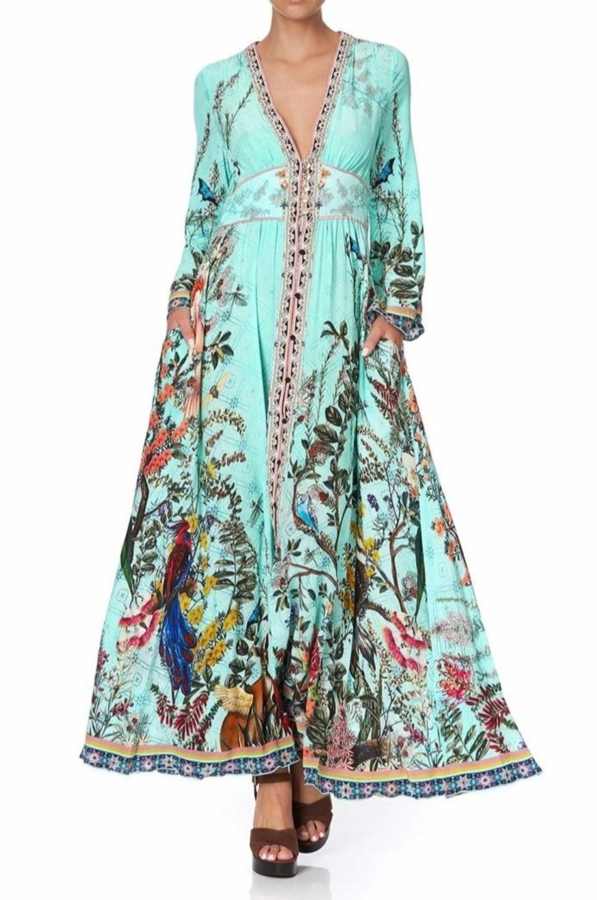 Camilla Millas Backyard Kimono Sleeve Dress With Shirring Detail Print Size L - Image 6
