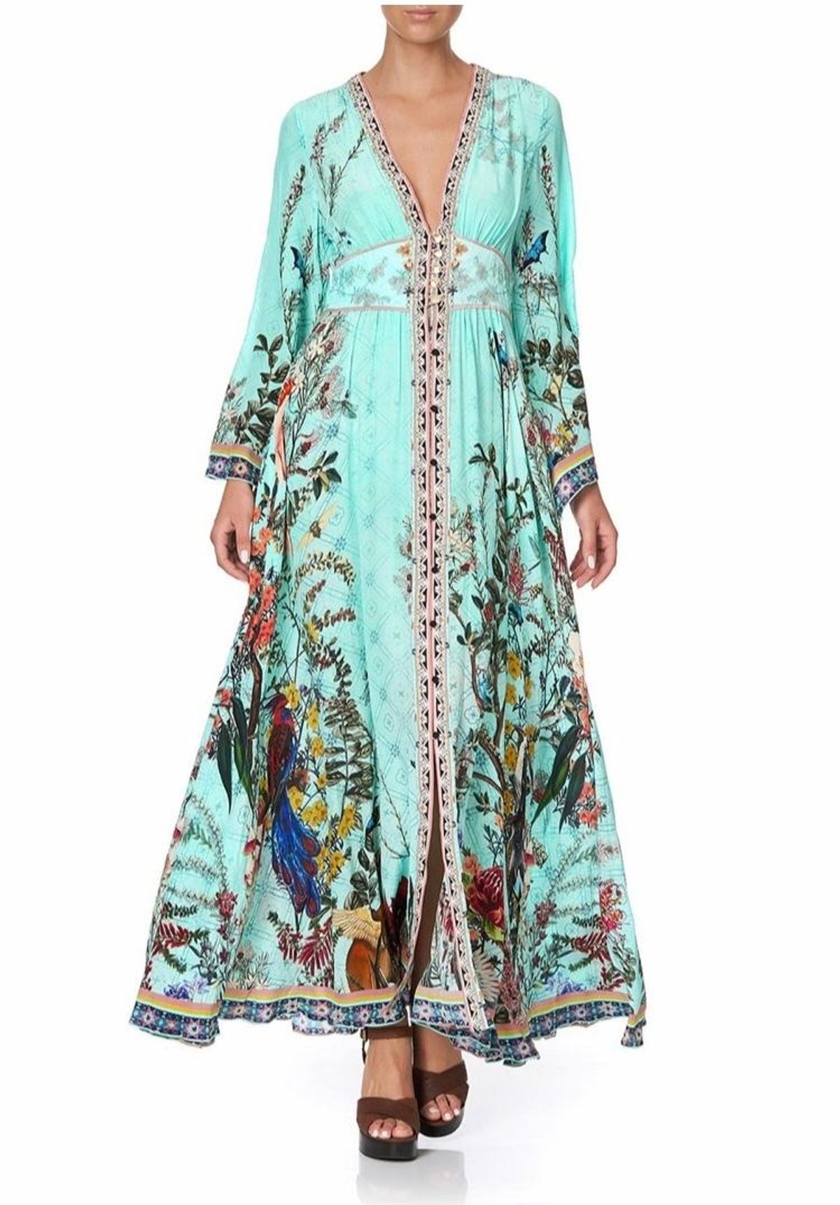 Camilla Millas Backyard Kimono Sleeve Dress With Shirring Detail Print Size L - Image 1