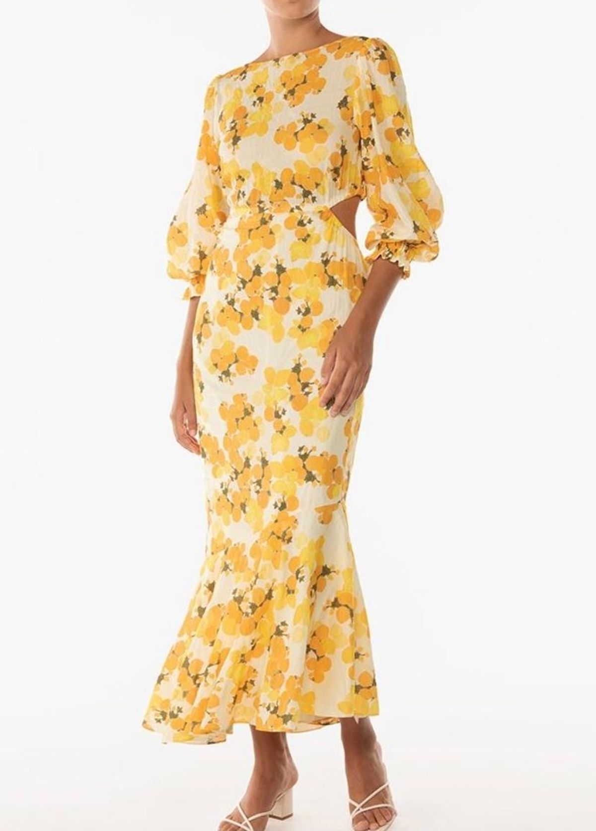 Peony Citrus Hi Neck Cut Out Dress Print Size 10 - Image 4
