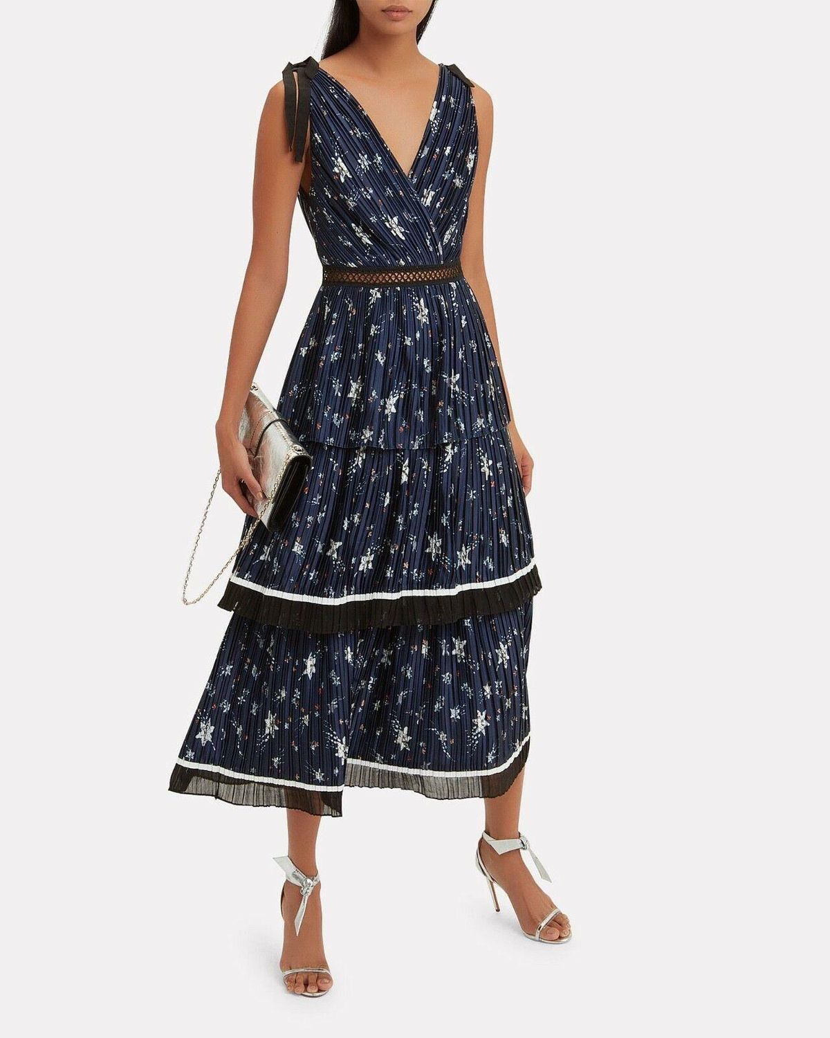Self Portrait Star Satin Printed Midi Dress - Image 3