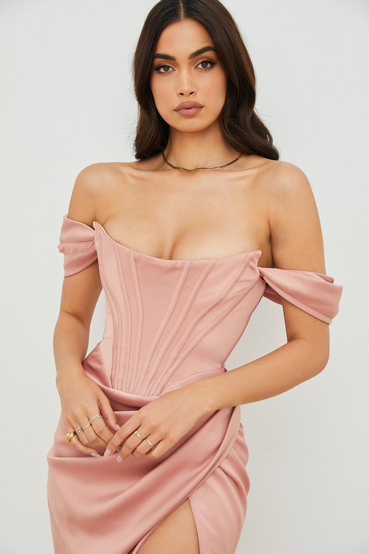 House Of CB Loretta Blush Satin Off Shoulder Midi Dress Pink Size 8  - Image 5