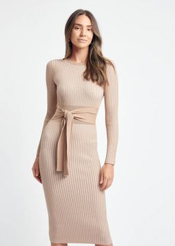 Kookai Sadie Crew Neck Belted Dress Nude Size 10 for rent on The Volte - image 2