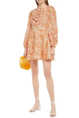 Zimmermann Peggy Tie-detailed Paisley-print Linen Mini Dress In Orange Paisley Size 01 for rent on The Volte - image 2