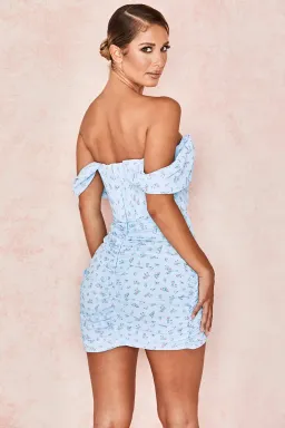 House of CB Luna Draped Corset Mini Dress Blue Floral Size 8 for rent on The Volte - image 2