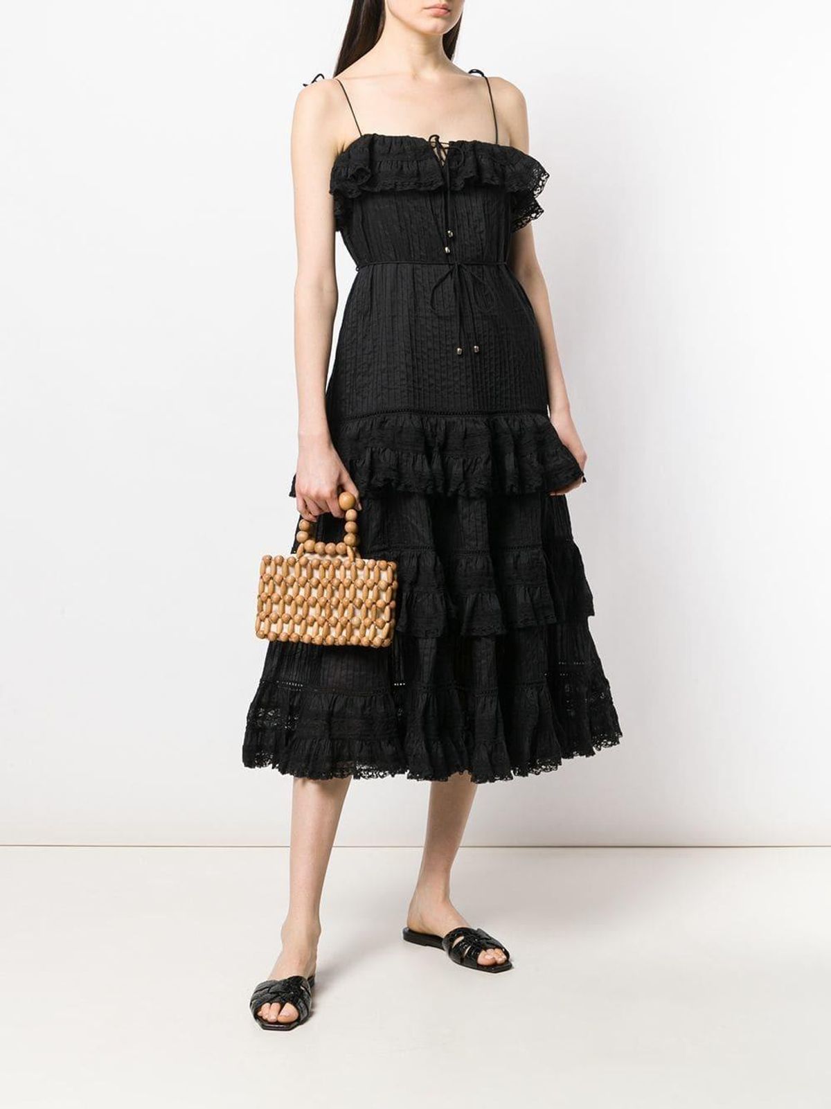 Zimmermann Juniper Black Ruffle Tie Midi Dress Black Size 6 - Image 1