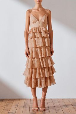 Shona Joy Monroe Tiered Midi Dress Nude Size 8 for rent on The Volte - image 1